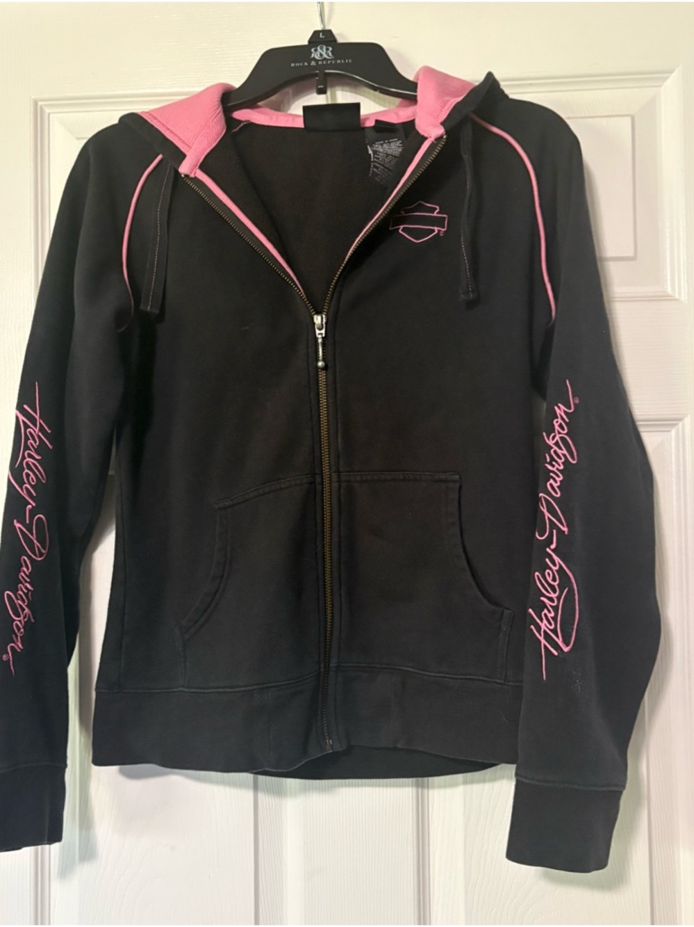 Harley-Davidson Black Zip-Up Hoodie with Pink Accents